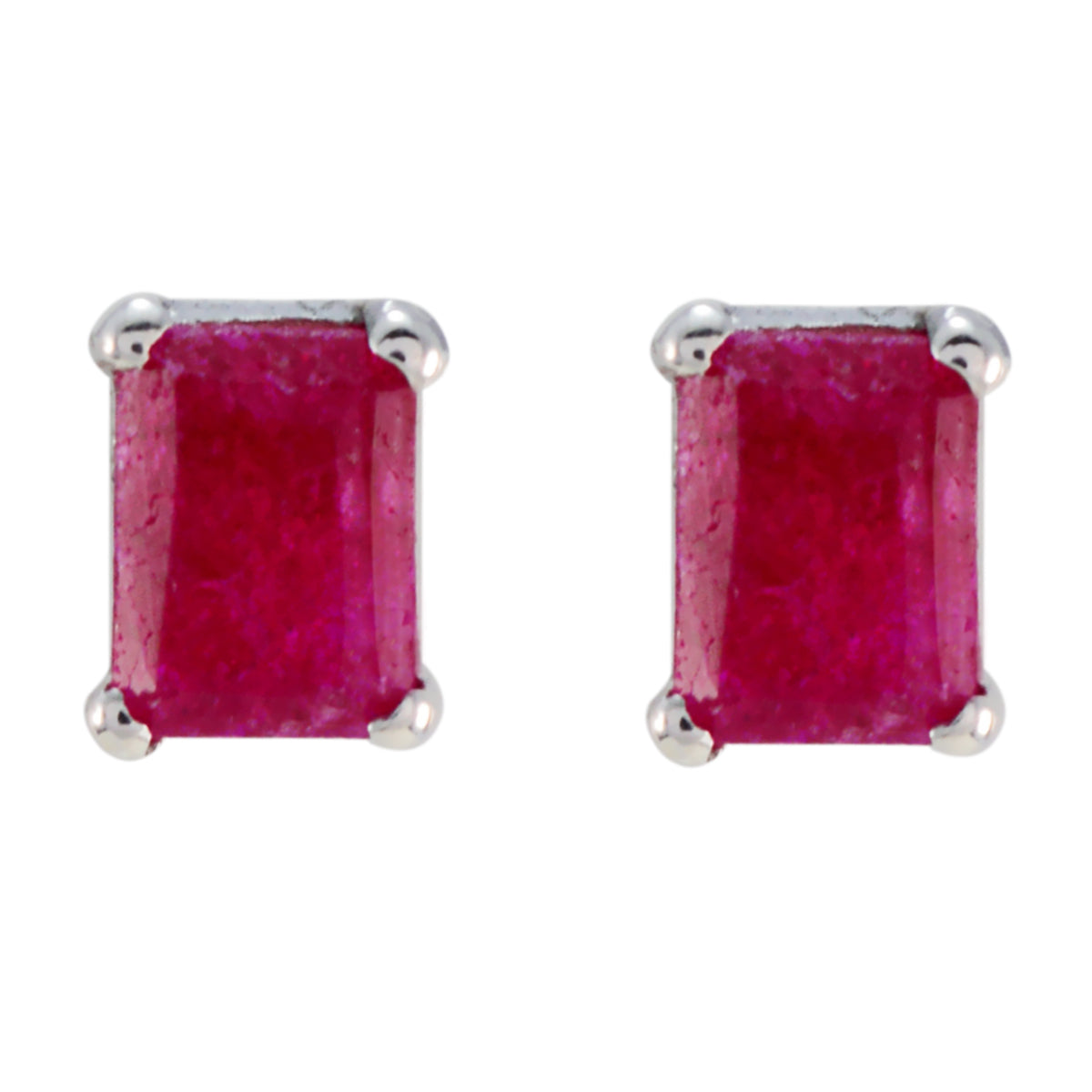 Riyo Genuine Gems Octogon Faceted Red Indian Ruby Silver Earrings gift