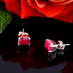 Riyo Genuine Gems Octogon Faceted Red Indian Ruby Silver Earrings gift