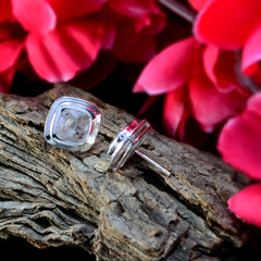 Riyo Genuine Gems Octogon Faceted White Crystal Quartz Silver Earring valentine's day gift