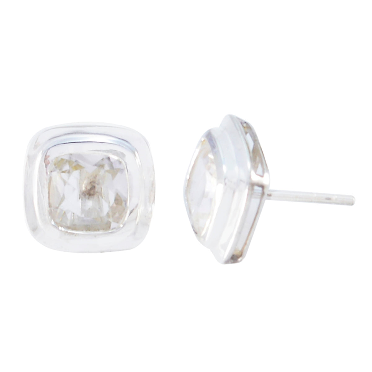 Riyo Genuine Gems Octogon Faceted White Crystal Quartz Silver Earring valentine's day gift