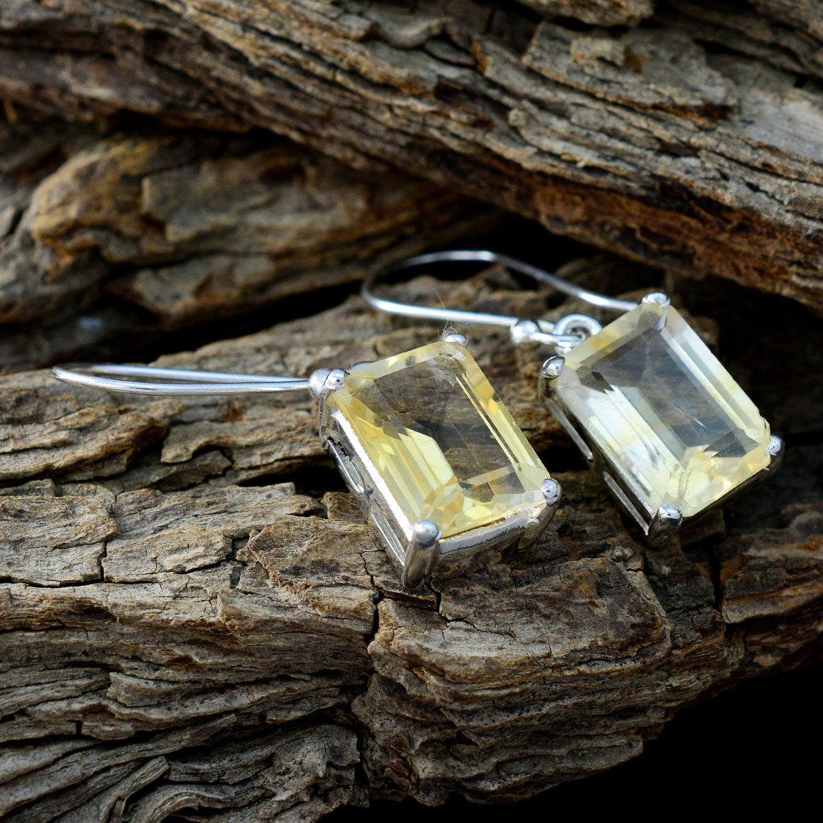 Riyo Genuine Gems Octogon Faceted Yellow Citrine Silver Earring gift for boxing day