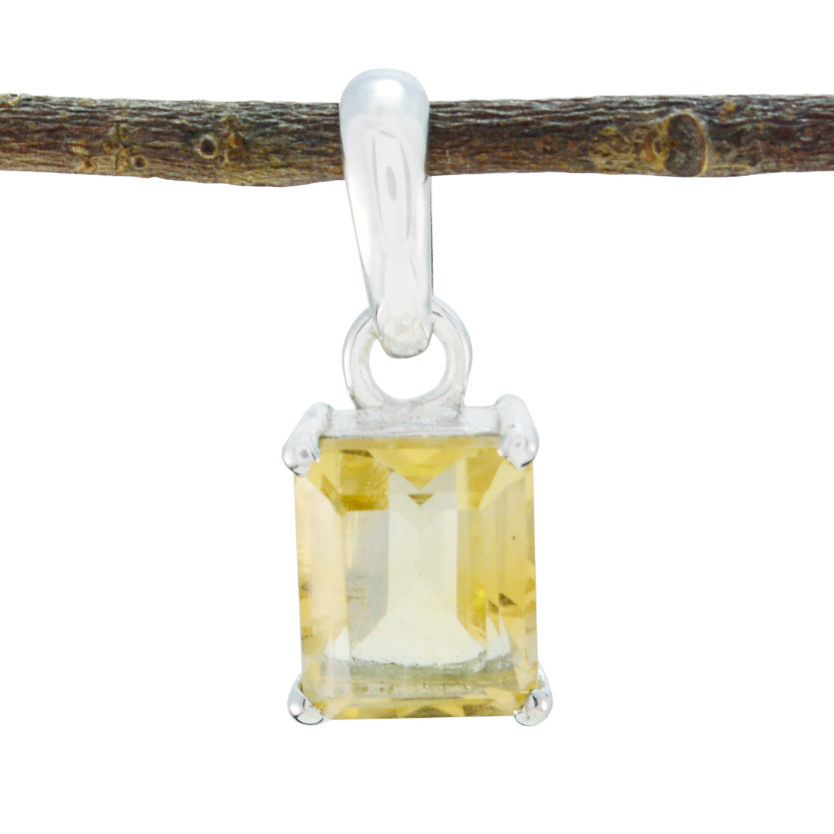 Riyo Genuine Gems Octogon Faceted Yellow Citrine Solid Silver Pendants gift for thanks giving