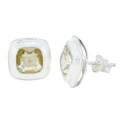 Riyo Genuine Gems Octogon Faceted Yellow Lemon Quartz Silver Earring valentine's day gift