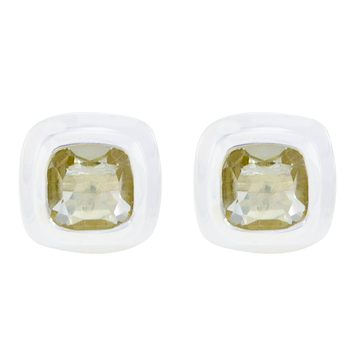 Riyo Genuine Gems Octogon Faceted Yellow Lemon Quartz Silver Earring valentine's day gift