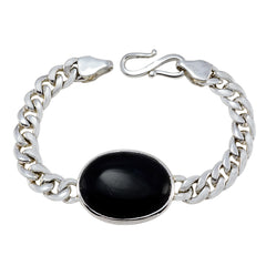Riyo Genuine Gems Oval Cabochon Black Black Onyx Silver Bracelet gift for anniversary day
