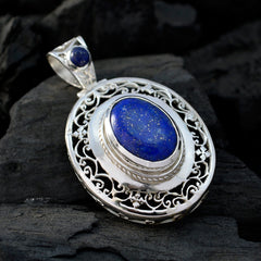 Riyo Genuine Gems Oval Cabochon Nevy Blue Lapis Lazuli 925 Sterling Silver Pendant gift for mom birthday