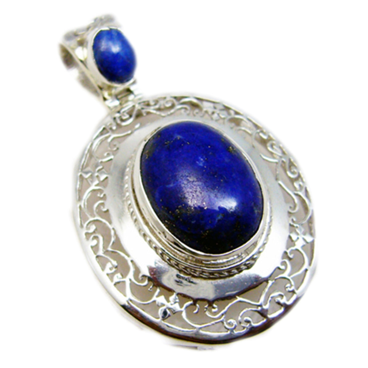 Riyo Genuine Gems Oval Cabochon Nevy Blue Lapis Lazuli 925 Sterling Silver Pendant gift for mom birthday