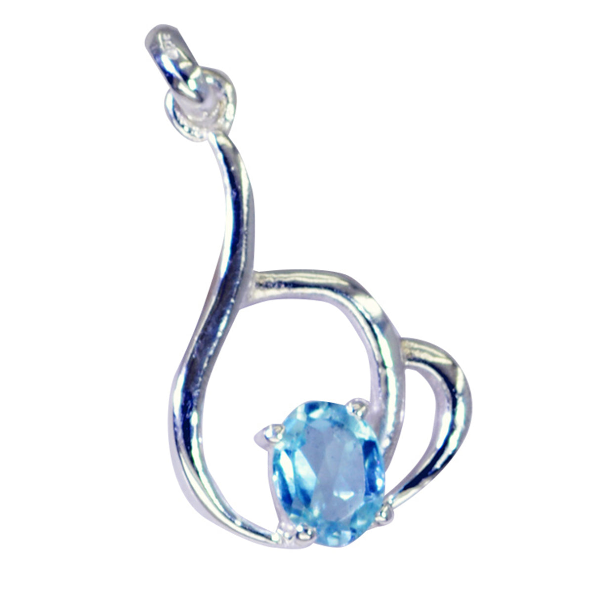 Riyo Genuine Gems Oval Faceted Blue Blue Topaz 925 Sterling Silver Pendant independence day gift