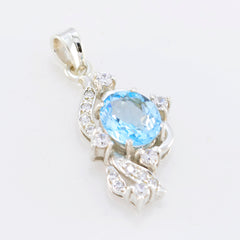 Riyo Genuine Gems Oval Faceted Blue Blue Topaz Sterling Silver Pendants gift for engagement