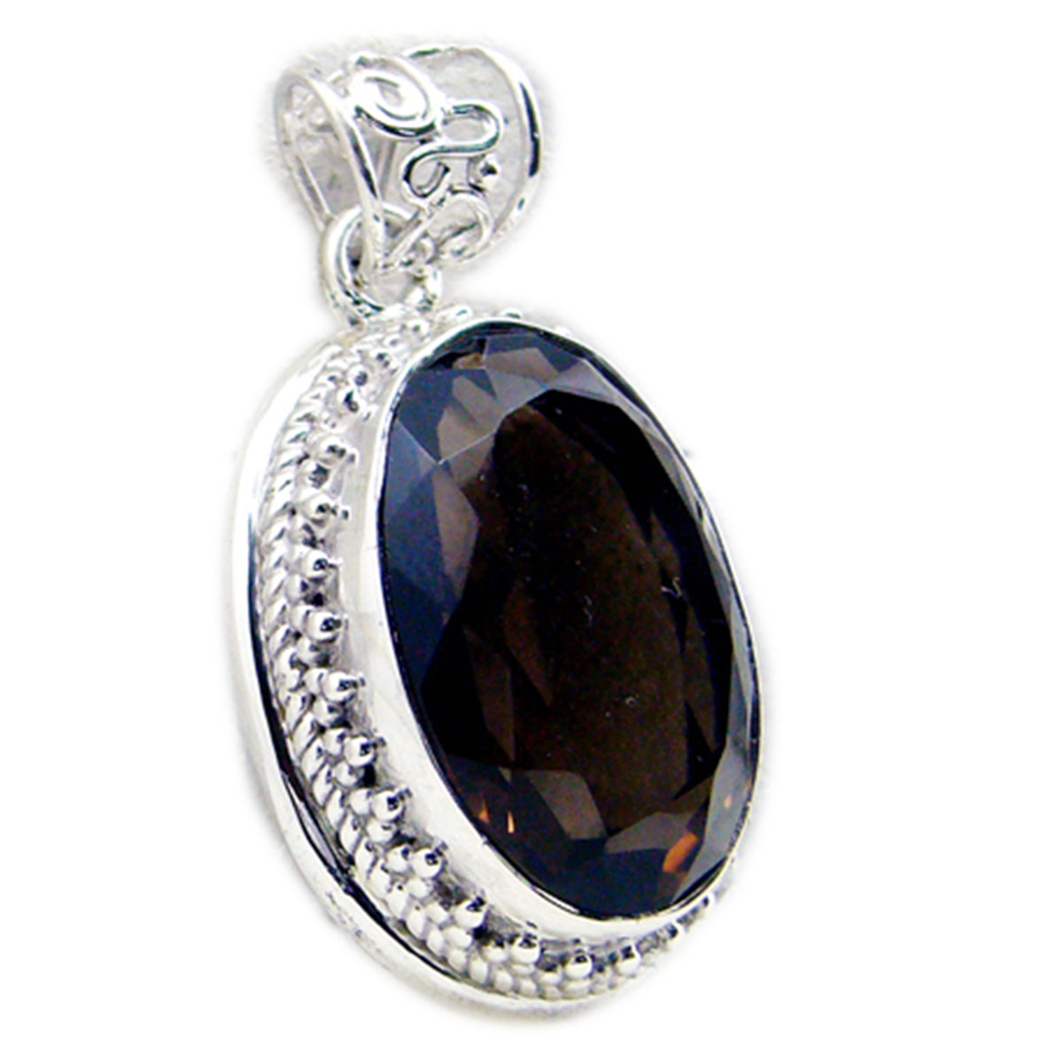 Riyo Genuine Gems Oval Faceted Brown smoky quartz Sterling Silver Pendants gift for independence day
