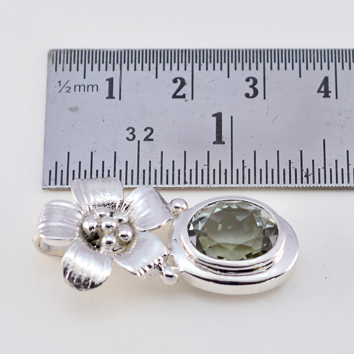 Riyo Genuine Gems Oval Faceted Green Green Amethyst 925 Sterling Silver Pendants gift for teachers day