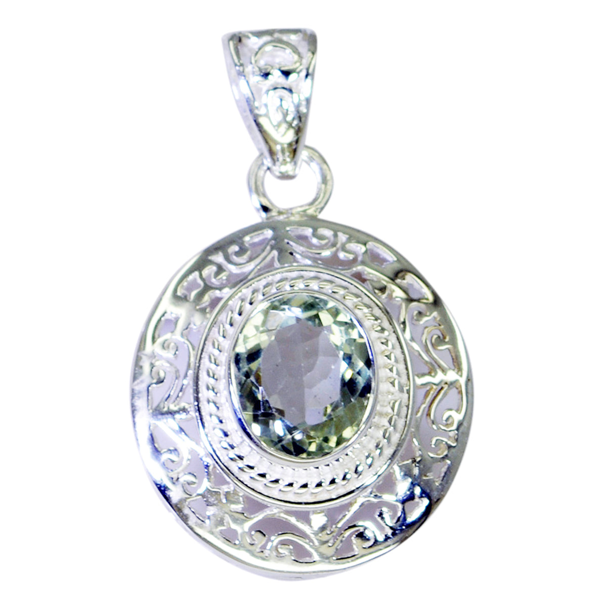 Riyo Genuine Gems Oval Faceted Green Green Amethyst Sterling Silver Pendants black Friday gift