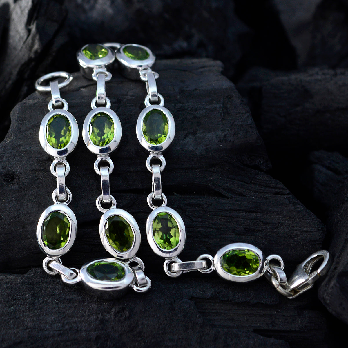 Riyo Genuine Gems Oval Faceted Green Peridot Silver Bracelets gift for independence day