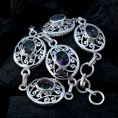 Riyo Genuine Gems Oval Faceted Multi Mystic Quartz Silver Bracelets gift for mother