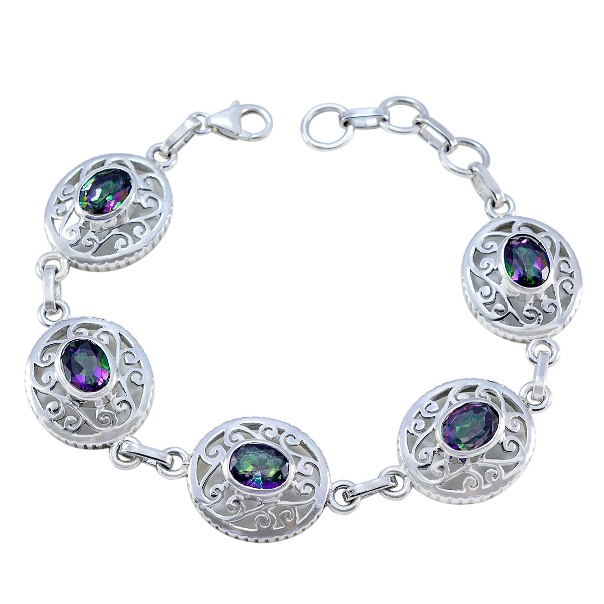 Riyo Genuine Gems Oval Faceted Multi Mystic Quartz Silver Bracelets gift for mother