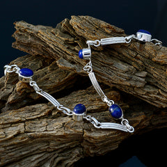 Riyo Genuine Gems Oval Faceted Navy Blue Lapis Lazuli Silver Bracelet gift for grandmom