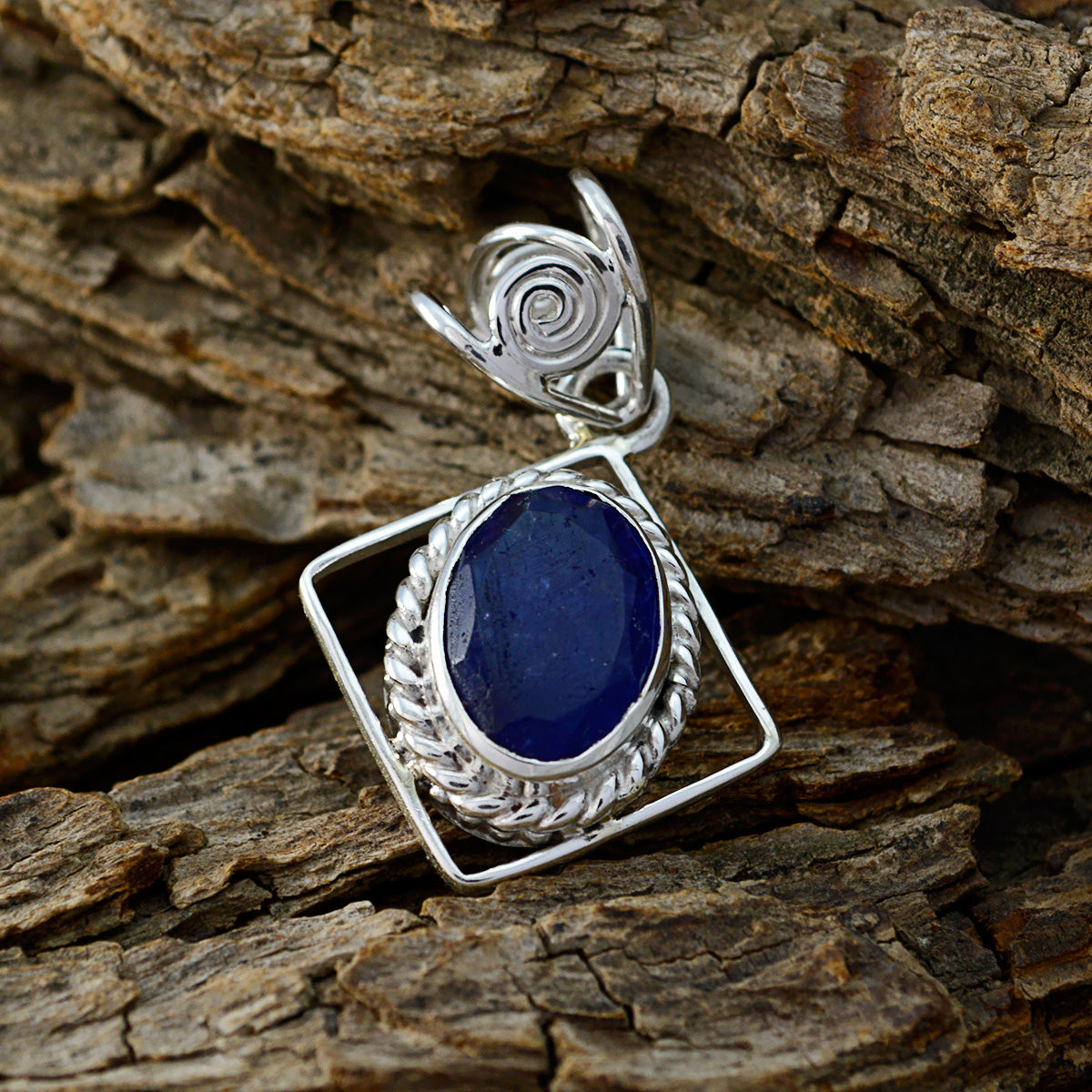 Riyo Genuine Gems Oval Faceted Nevy Blue Indiansapphire Sterling Silver Pendants gift for anniversary