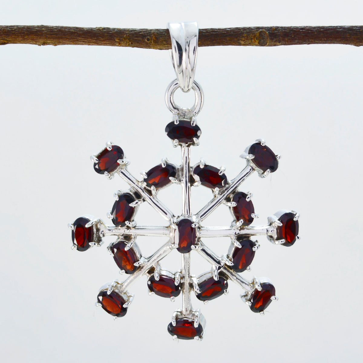 Riyo Genuine Gems Oval Faceted Red Garnet 925 Silver Pendants gift for b' day