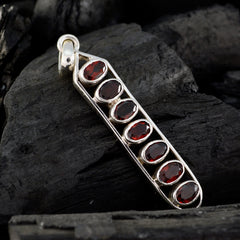 Riyo Genuine Gems Oval Faceted Red Garnet 925 Sterling Silver Pendant gift for friendship day