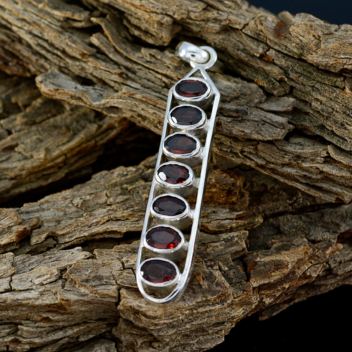Riyo Genuine Gems Oval Faceted Red Garnet 925 Sterling Silver Pendant gift for friendship day