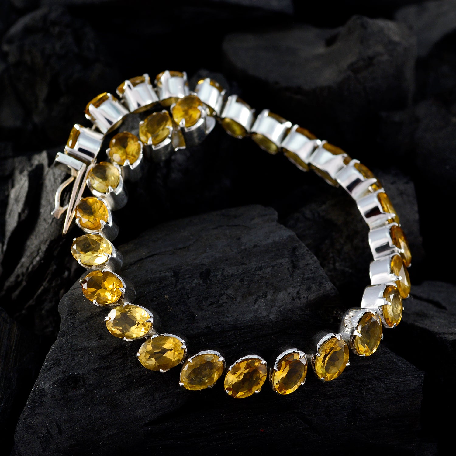 Riyo Genuine Gems Oval Faceted Yellow Citrine Silver Bracelet gift for college
