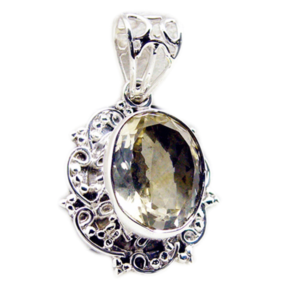 Riyo Genuine Gems Oval Faceted Yellow Citrine Solid Silver Pendant engagement gift