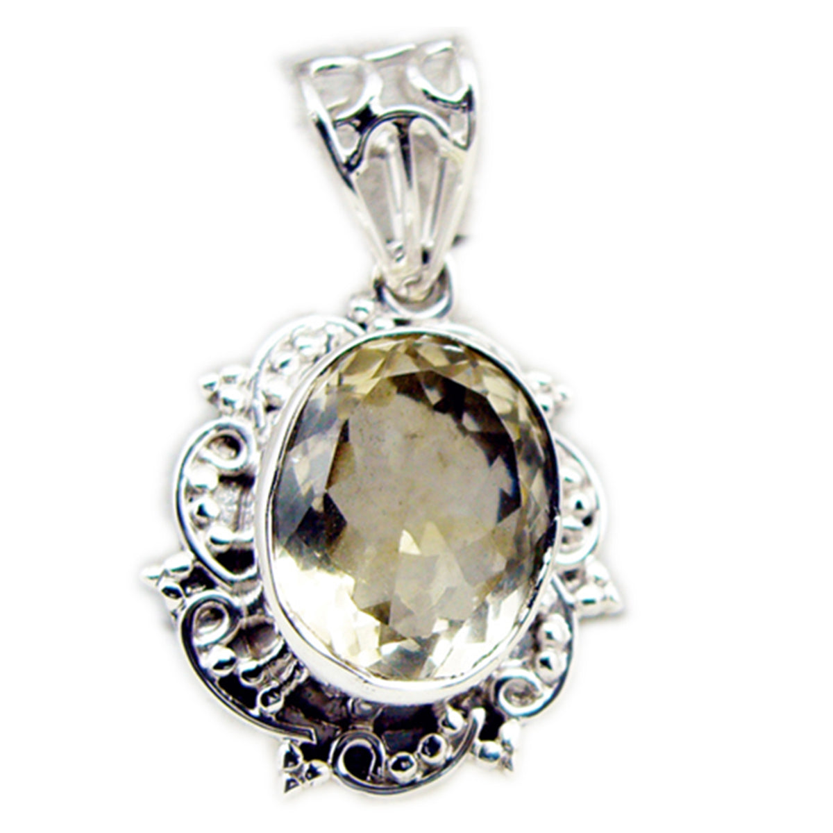 Riyo Genuine Gems Oval Faceted Yellow Citrine Solid Silver Pendant engagement gift