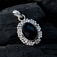 Riyo Genuine Gems Oval checker Black Black Onyx 925 Silver Pendant college student gift