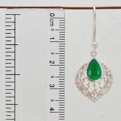 Riyo Genuine Gems Pear Cabochon Green Onyx Silver Earring gift for christmas