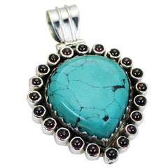 Riyo Genuine Gems Pear Cabochon Multi Color Turquoise Sterling Silver Pendant b' day gift