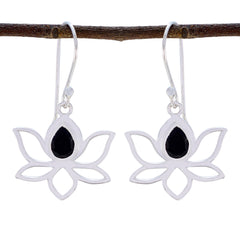 Riyo Genuine Gems Pear Faceted Black Onyx Silver Earrings mother's day gift