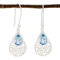Riyo Genuine Gems Pear Faceted Blue Topaz Silver Earring gift for labour day