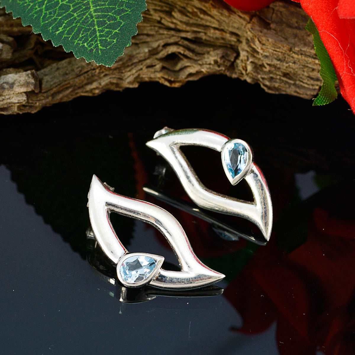 Riyo Genuine Gems Pear Faceted Blue Topaz Silver Earring gift for teacher's day