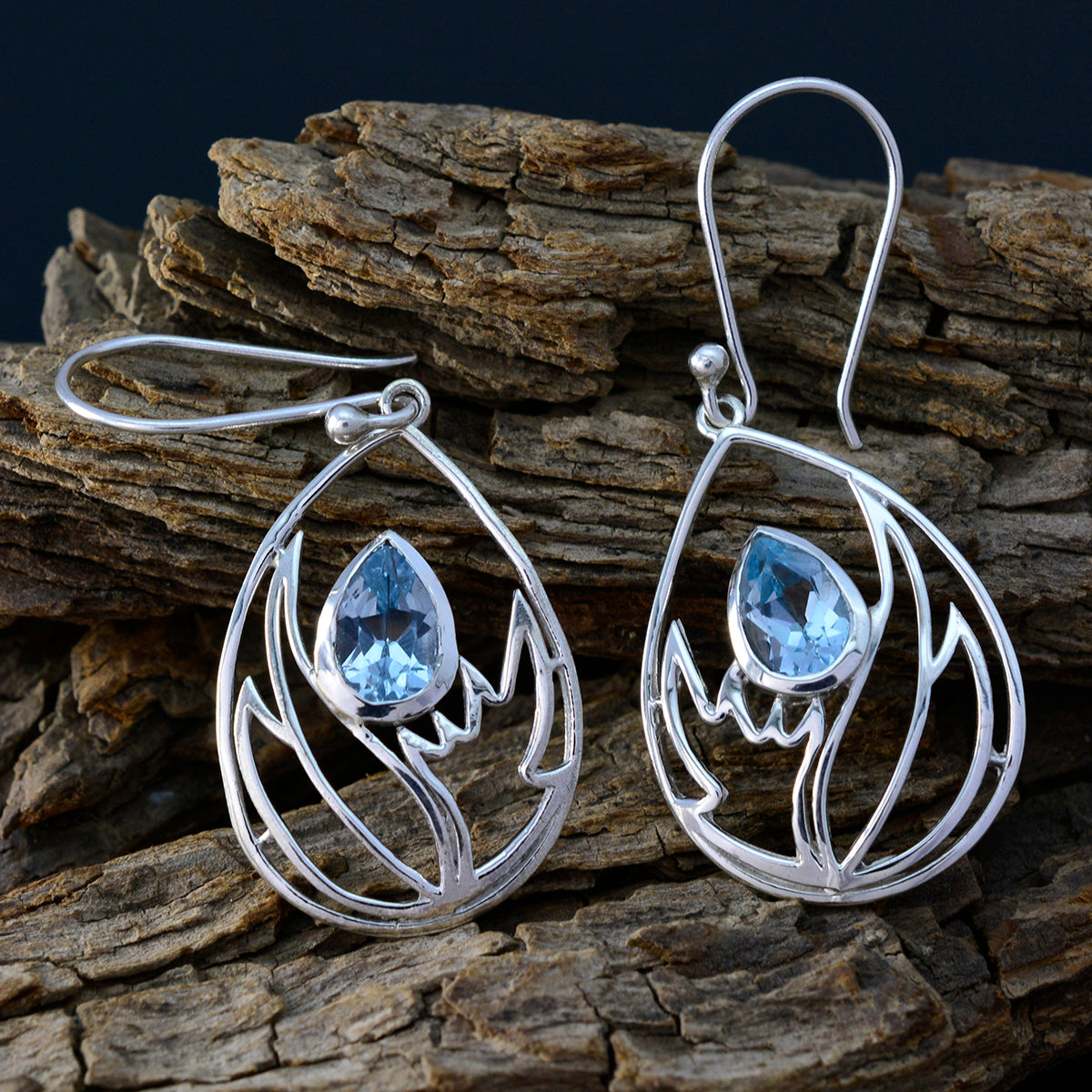 Riyo Genuine Gems Pear Faceted Blue Topaz Silver Earrings gift for mother's day