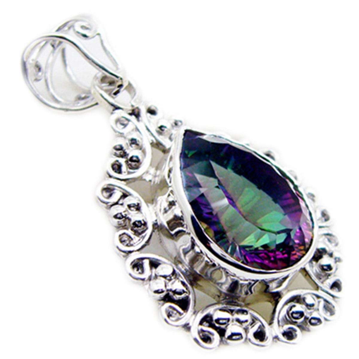 Riyo Genuine Gems Pear Faceted Multi Color Mystic Quartz Sterling Silver Pendants gift for mother's day
