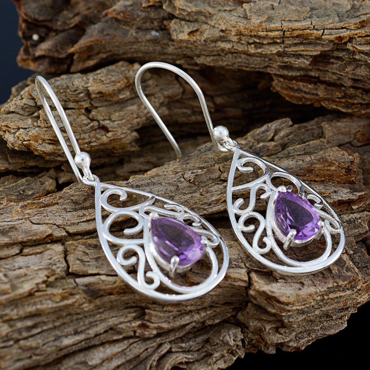 Riyo Genuine Gems Pear Faceted Purple Amethyst Silver Earring gift for boxing day