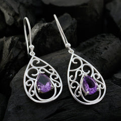 Riyo Genuine Gems Pear Faceted Purple Amethyst Silver Earring gift for boxing day