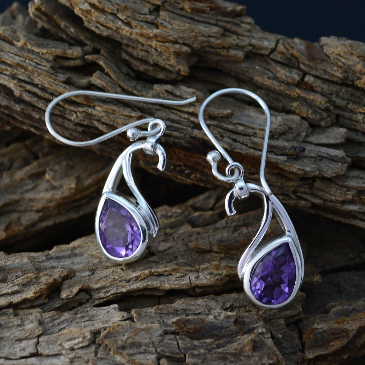 Riyo Genuine Gems Pear Faceted Purple Amethyst Silver Earring gift for engagement