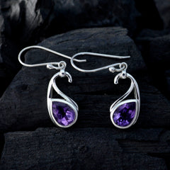 Riyo Genuine Gems Pear Faceted Purple Amethyst Silver Earring gift for engagement
