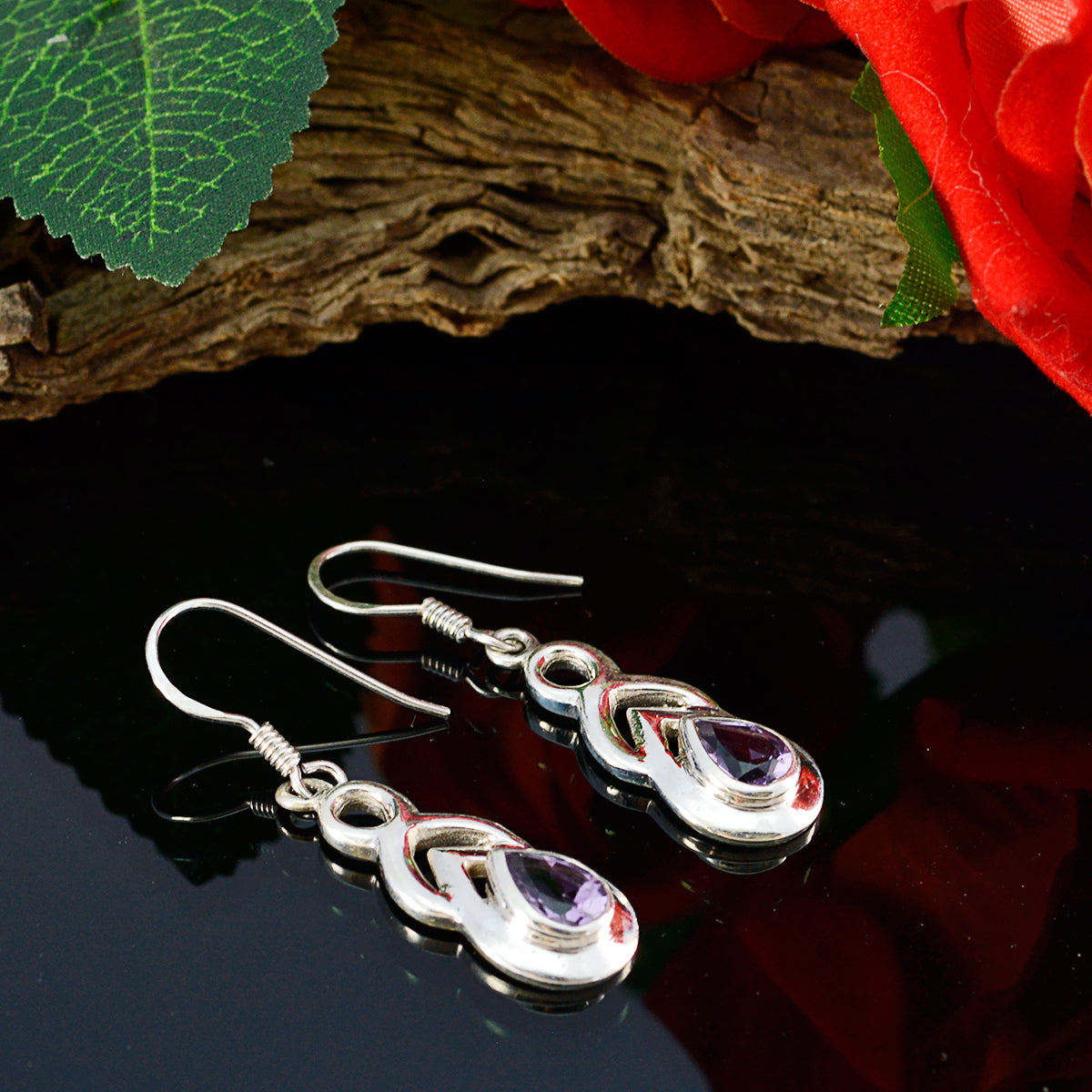 Riyo Genuine Gems Pear Faceted Purple Amethyst Silver Earrings mother gift
