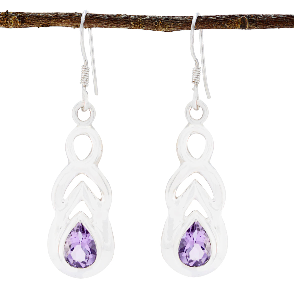 Riyo Genuine Gems Pear Faceted Purple Amethyst Silver Earrings mother gift