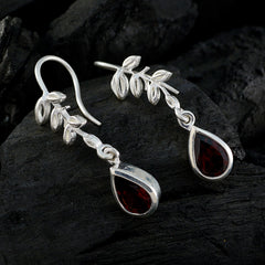 Riyo Genuine Gems Pear Faceted Red Garnet Silver Earring gift for anniversary