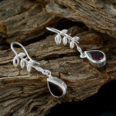 Riyo Genuine Gems Pear Faceted Red Garnet Silver Earring gift for anniversary