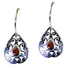 Riyo Genuine Gems Pear Faceted Red Garnet Silver Earring gift for women
