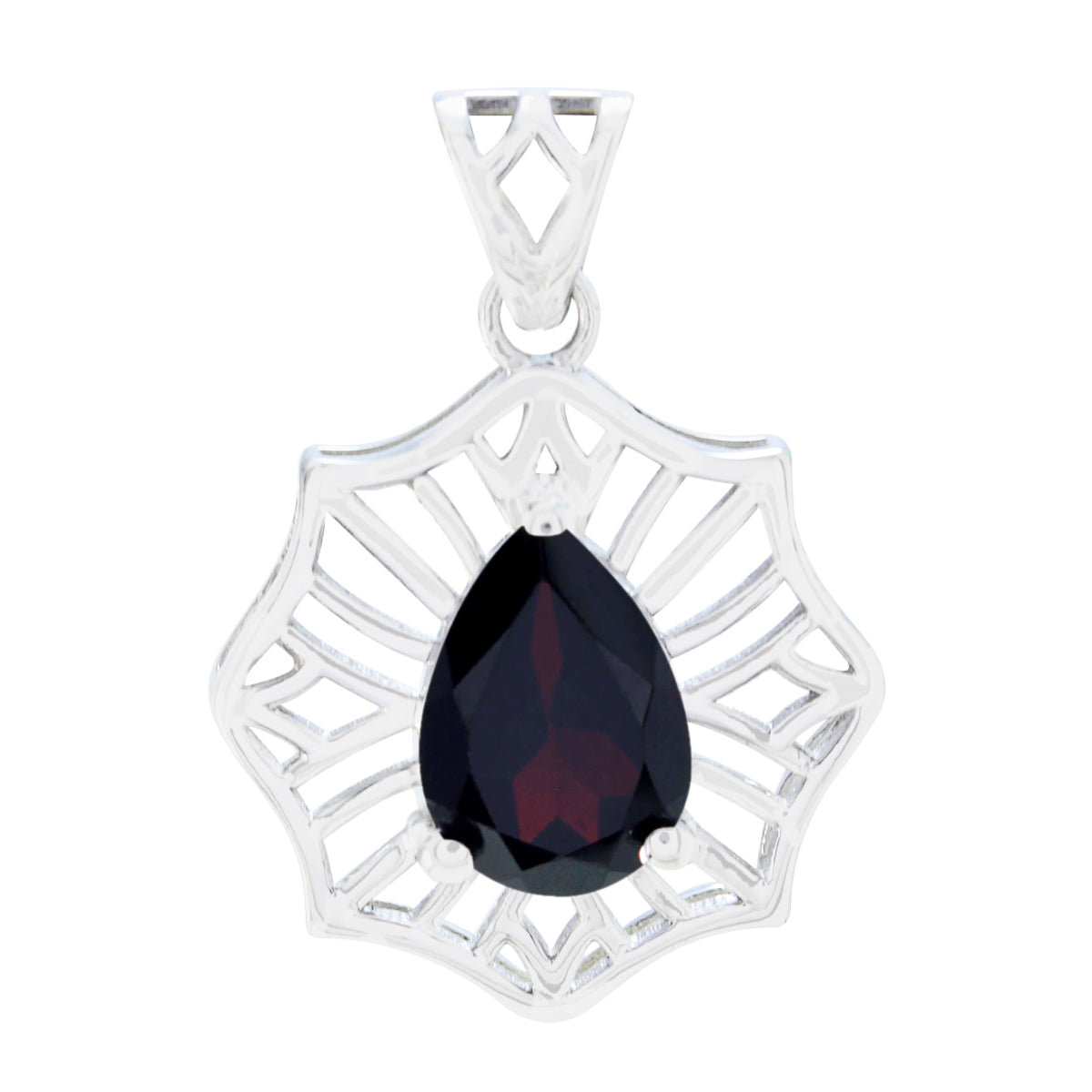Riyo Genuine Gems Pear Faceted Red Garnet Solid Silver Pendant new years day gift