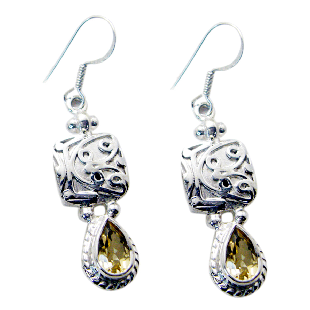 Riyo Genuine Gems Pear Faceted Yellow Citrine Silver Earring independence day gift