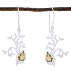 Riyo Genuine Gems Pear Faceted Yellow Citrine Silver Earrings gift for friend