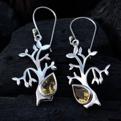 Riyo Genuine Gems Pear Faceted Yellow Citrine Silver Earrings gift for friend