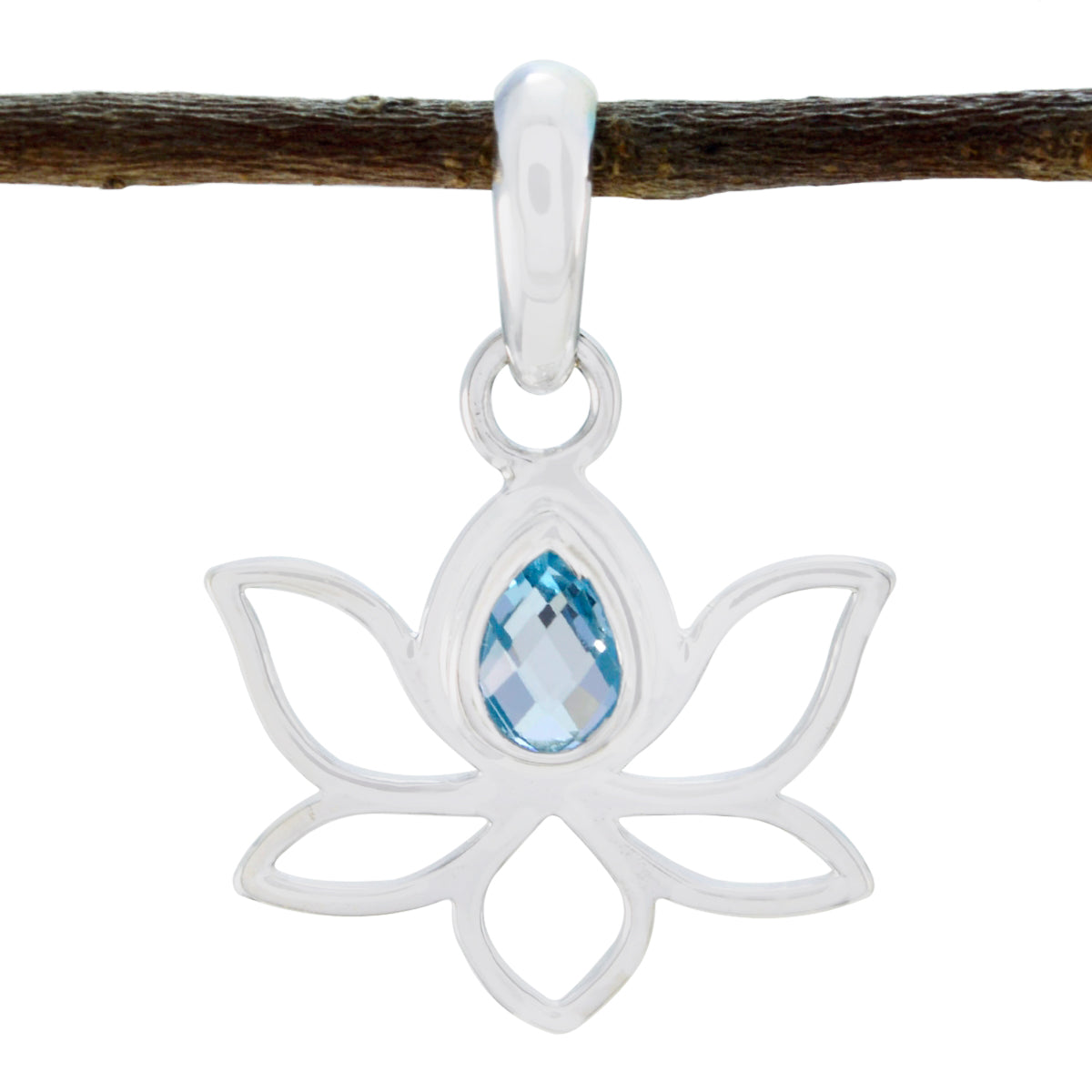 Riyo Genuine Gems Pear checker Blue Blue Topaz 925 Silver Pendants mother gift
