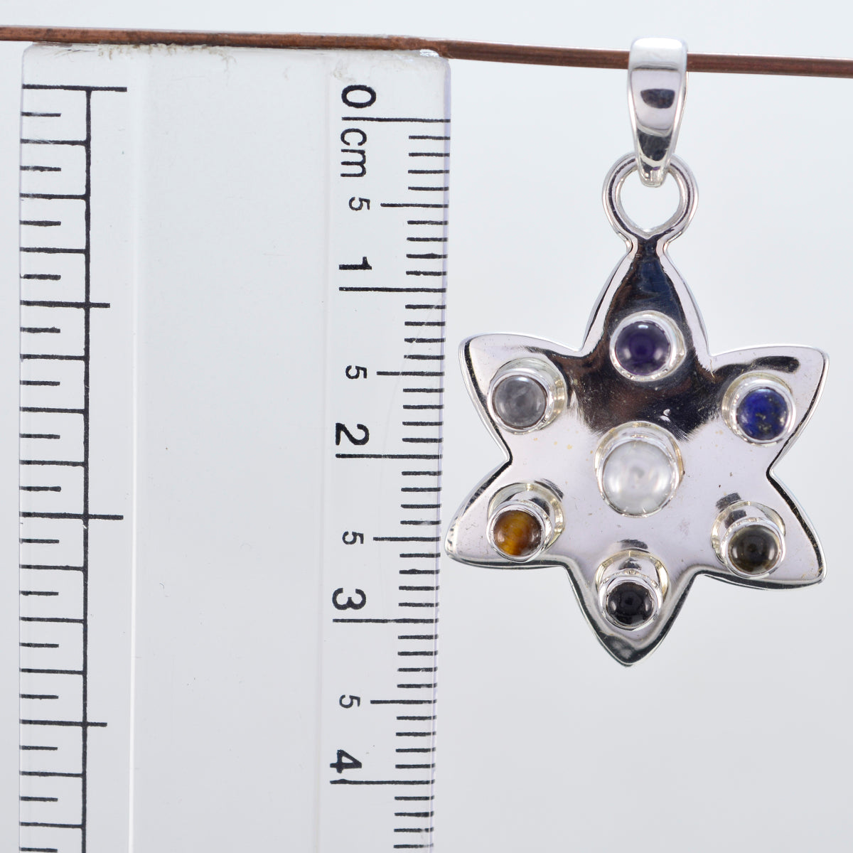 Riyo Genuine Gems Round Cabochon Multi Color Multi Stone Solid Silver Pendant wedding gift